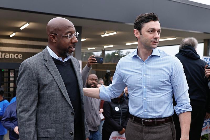(Left to right) U.S. Sens. Raphael Warnock and Jon Ossoff, both Georgia Democrats, voted in favor of legislature that would provide additional funding to Ukraine and other allies. (Natrice Miller / natrice.miller@ajc.com)  