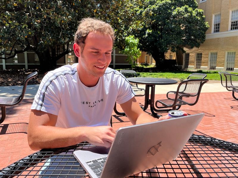 Jack Wise, a University of Georgia student majoring in mechanical engineering, studies before finals as college campuses around the nation become sites for protests over Israeli fighting in Gaza. Matt Kempner / AJC