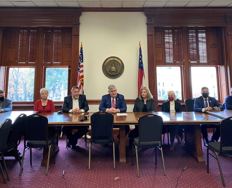 A photo of Georgia GOP Chairman David Shafer and other "electors" for Donald Trump at a Dec. 14, 2020 meeting at the state Capitol. Photo shot and then tweeted out by WSB-TV reporter Richard Elliott.