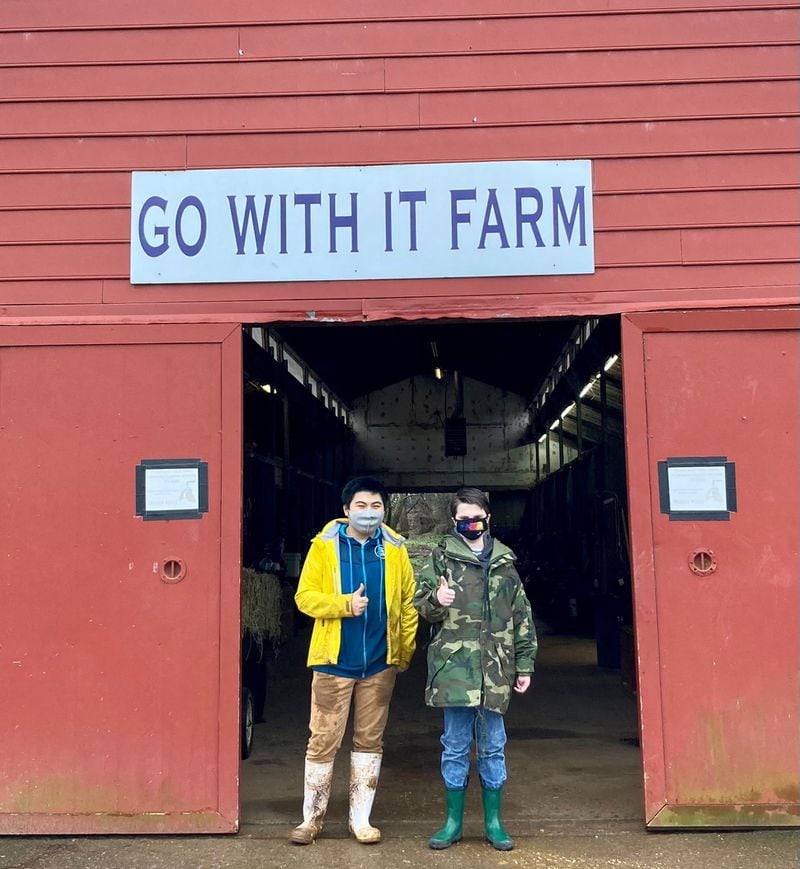 Jun Hayakawa and Jonny Hickey, both 16, having fun at the Go with It Farm in Alpharetta. The best friends attend Johns Creek High School. Courtesy of Linda Hickey