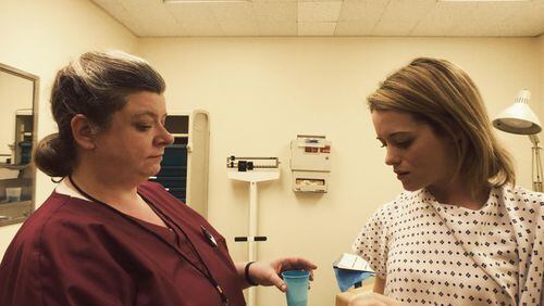 Polly McKie (left) stars as Nurse Boles and Claire Foy (right) stars as Sawyer Valentini in Steven Soderbergh’s UNSANE, a Fingerprint Releasing and Bleecker Street release. Contributed by Fingerprint Releasing / Bleecker Street