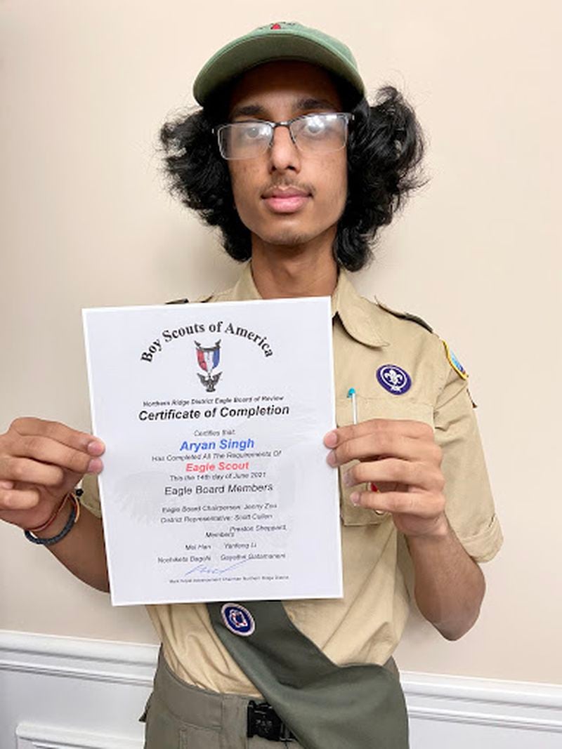 The Northern Ridge Boy Scout District (Cities of Roswell, Alpharetta, John’s Creek, Milton) is proud to announce its newest Eagle Scout,  who passed his Board of Review On June 14: Aryan Singh, of Troop 27, sponsored by the Johns Creek Christian Church, whose project was the design and construction of 3 picnic benches for the Shiv Mandir of Atlanta..