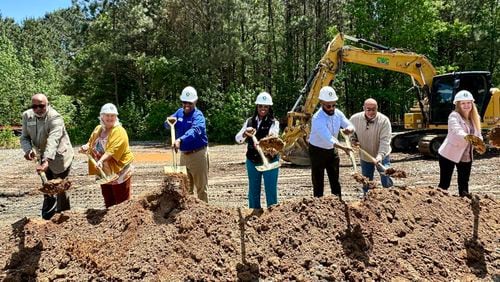 Gwinnett County leaders break ground on Beaver Ruin Wetland Park on Monday. It will be the first county park to double as a recreation spot and a water filtering property. (Photo Courtesy of Bruce Johnson)