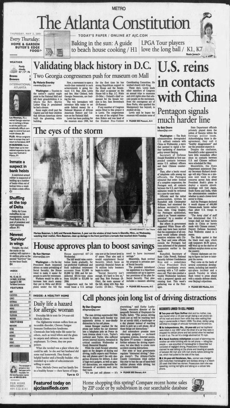 The Atlanta Constitution front page on May 3, 2001.