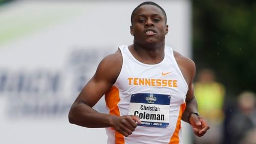 Tennessee's Christian Coleman  ran a 9.82 in the 100 meters at the NCAA outdoor track and field championships in Eugene, Ore., on Wednesday, June 7, 2017.