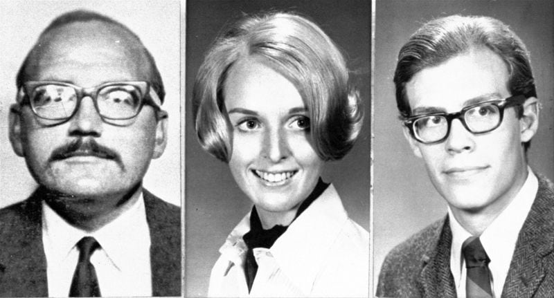 Pictured are, from left, Paul Stine, 29, Cecilia Shepard, 22, and Bryan Hartnell, 20, who California police investigators believe were victims of a serial killer calling himself the Zodiac Killer. Stine, a cab driver, was shot to death Oct. 11, 1969, in his cab in San Francisco. Shepard and Hartnell were relaxing Sept. 27, 1969, at Lake Berryessa, located in Napa County, when they were approached by an armed man wearing a makeshift hood over his head and face. The man stabbed the couple multiple times, killing Shepard and wounding Hartnell, who is one of just two known Zodiac victims to survive an attack.