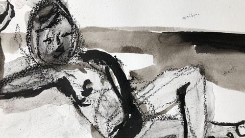 “The Sunbather,” in ink wash and charcoal pencil on paper, is part of the William Downs exhibit “Inhuman” at Sandler Hudson Gallery. CONTRIBUTED BY SANDLER HUDSON GALLERY