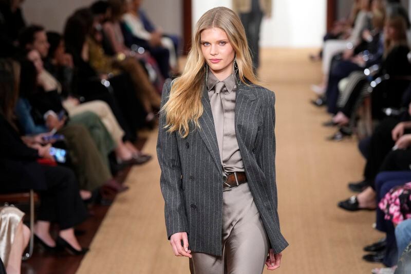 A model walks the runway during the Ralph Lauren Fall/Holiday 2024 presentation on Monday, April 29, 2024, in New York. (Photo by Charles Sykes/Invision/AP)