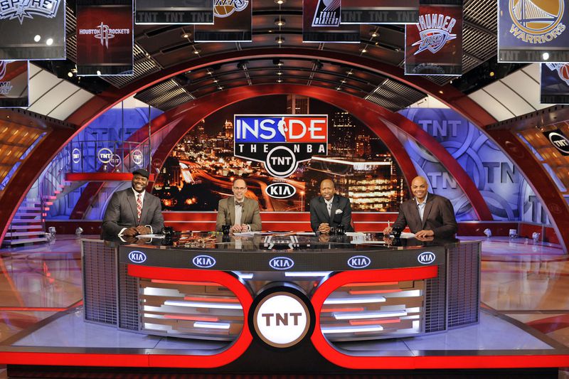 Inside the NBA studio crew, from left, Shaquille O'Neal, Ernie Johnson, Kenny "The Jet" Smith and Charles Barkley. (Edward M. Pio Roda/Turner Sports/TNS)