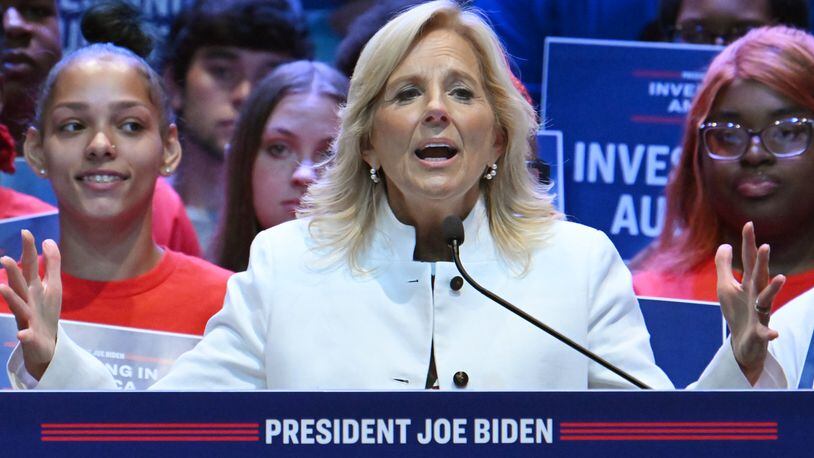 First lady Jill Biden will meet Friday with researchers at Emory University who recently received a federal grant to study the potential use of mRNA technology, the foundation of the COVID-19 vaccines, to fight cancer and other illnesses. (Hyosub Shin / Hyosub.Shin@ajc.com)