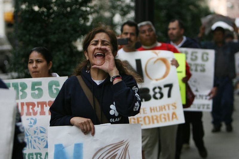 Adelina Nicholls, director of Georgia Latino Alliance for Human Rights, demonstrated to stop immigration laws that were approved last year in Atlanta.