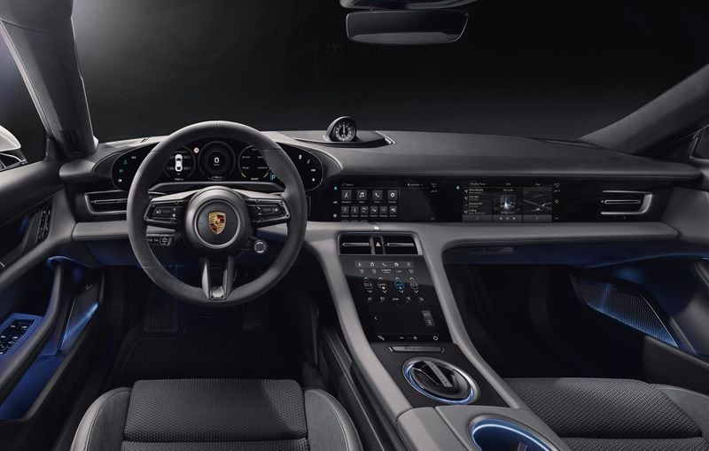 The stylish interior of the new Porsche Taycan.