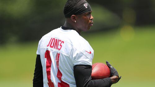 Atlanta Falcons wide receiver Julio Jones gets in some work during the first day of mini-camp on Tuesday, June 13, 2017, in Flowery Branch.