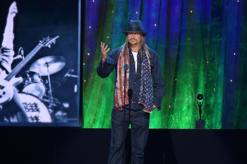 Kid Rock inducts Cheap Trick at the 31st annual Rock And Roll Hall Of Fame Induction Ceremony at the Barclays Center on April 8, 2016 in New York City.  
