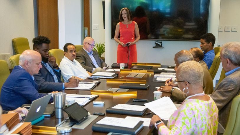 A presentation is made to board members of the Development Authority of Fulton County during a meeting in August 2019 at the Fulton County Government Center in Atlanta. (Photo by Phil Skinner)