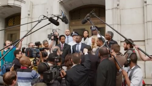 "Barbershop 3" filmed a scene outside the Fulton County Courthouse. Photo: Warner Bros.