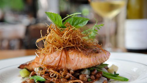 Verlasso salmon, Sea Island red peas and sugar snaps at Opulent in Roswell.