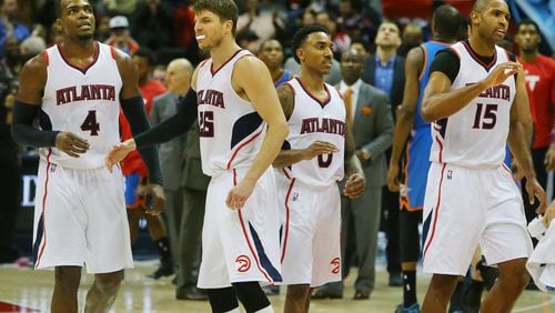 Hawks Paul Millsap, Kyle Korver, Jeff Teague and Al Horford were named to the All-Star team during the 2014-15 season.  Curtis Compton / ccompton@ajc.com