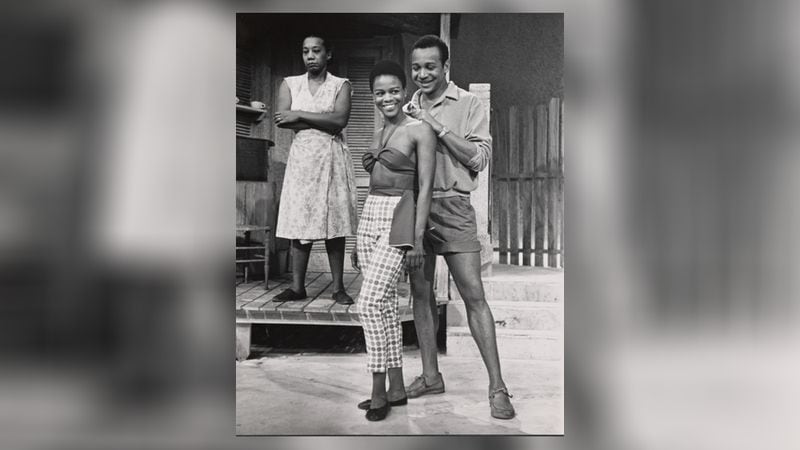 Vinnette Carroll is on stage with Cicely Tyson and an unidentified actor in the 1962 production of "Moon on a Rainbow Shawl"  by Errol John. Courtesy New York Public Library Archives and Savanna Washington