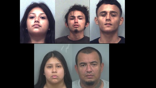 (clockwise from left) Angela Garcia, Josue Isai Ramirez-Aguilar, Francisco Palencia, Jose Santos Carranza-Castro and Ana Barbara Lopez-Huinil were all charged in a violent June 2017 home invasion. All but Palencias took plea deals from the Gwinnett County District Attorney's Office. Palencia's trial is ongoing.