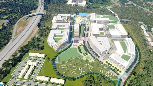 This is a rendering of the proposed redevelopment of the Indian Creek MARTA station into a transit-oriented development with apartments, retail, offices, restaurants and greenspace. Courtesy of MARTA