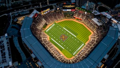 A rendering of layout of the football field at SunTrust Park.