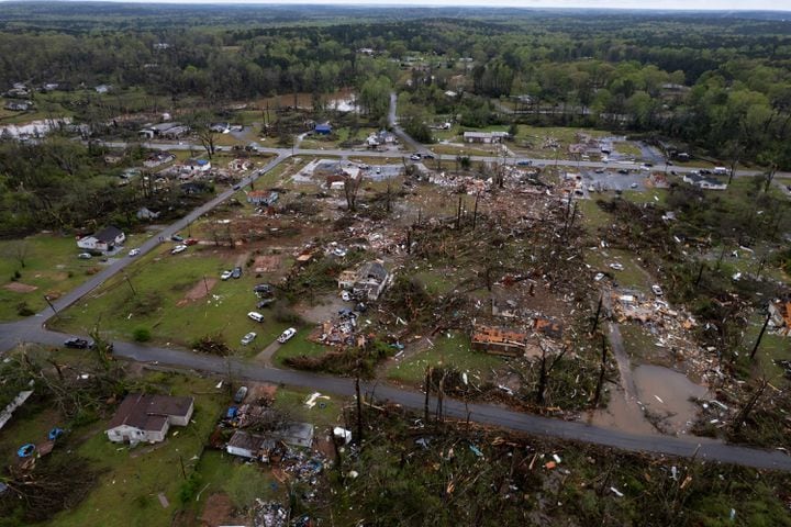 Aerial photos of tornado damage to homes in West Point shot on Monday, Mar. 27, 2023.  Ben Gray for the Atlanta Journal-Constitution