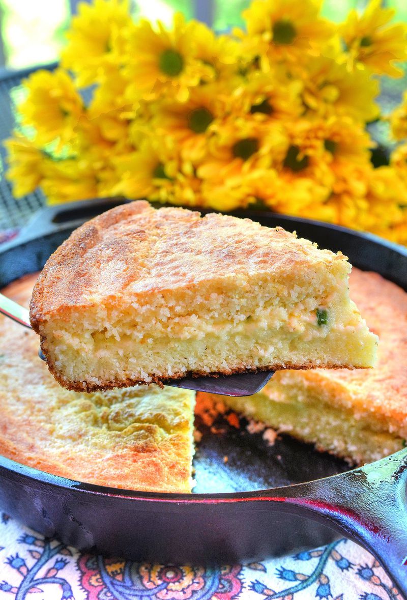 Tequila and Cream Cornbread uses blanco tequila, sweet cream and poblano peppers to add omph to a Southern favorite. Styling by Meridth Ford. CHRIS HUNT/SPECIAL