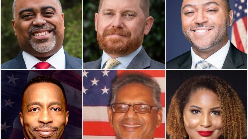 Nine candidates are running for the Democratic nomination for lieutenant governor: from top left, Erick Allen, Charlie Bailey, Jason Hayes; from bottom left, Derrick Jackson, Rashid Malik, and Renitta Shannon. Submitted photos. Not pictured: Tyrone Brooks Jr., Kwanza Hall and Tony Brown.