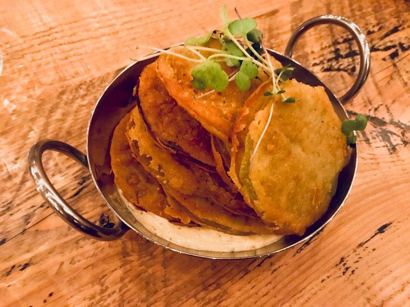 Fried green tomatoes are among the side dishes on the menu at Barnwood, the farm-to-table restaurant at Great Wolf Lodge Georgia, opening in May in LaGrange. LIGAYA FIGUERAS / LFIGUERAS@AJC.COM