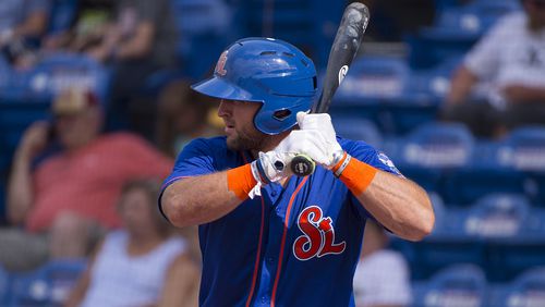 Tim Tebow at bat for the St. Lucie Mets.