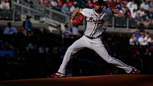Atlanta Braves starting pitcher Chris Sale (51) delivers in the first inning of a baseball game against the San Diego Padres, Monday, May 20, 2024, in Atlanta. (AP Photo/Brynn Anderson)