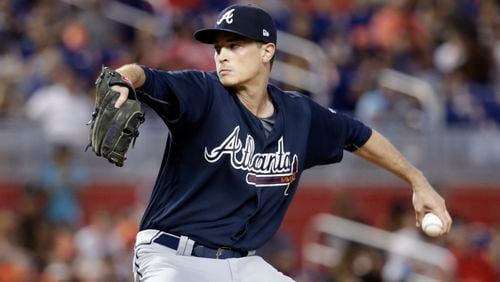 Braves starter Max Fried, another young 'un who occasionally looks good, cuts loose in the Braves final game of 2017 in Miami. (AP Photo/Lynne Sladky)