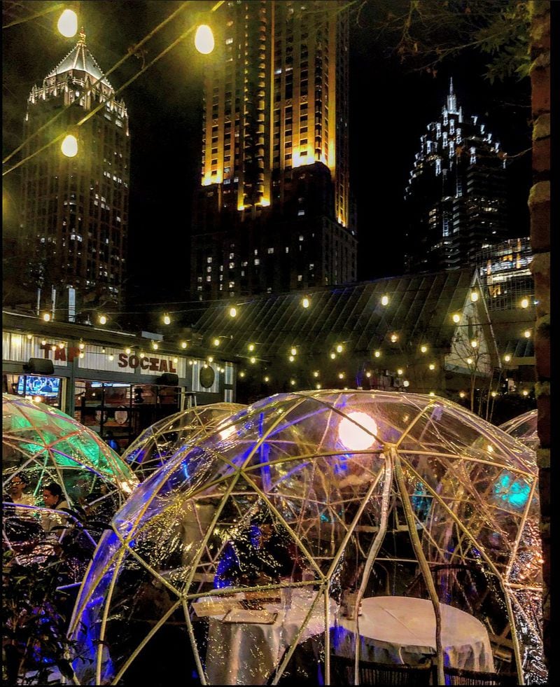Igloos at Publico, on Crescent Avenue in Midtown. For diners who ventured out, the preferred seat wasn’t within the four walls of a dining room. It was anywhere outside — be it patio, sidewalk or parking lot. (Courtesy of Publico)