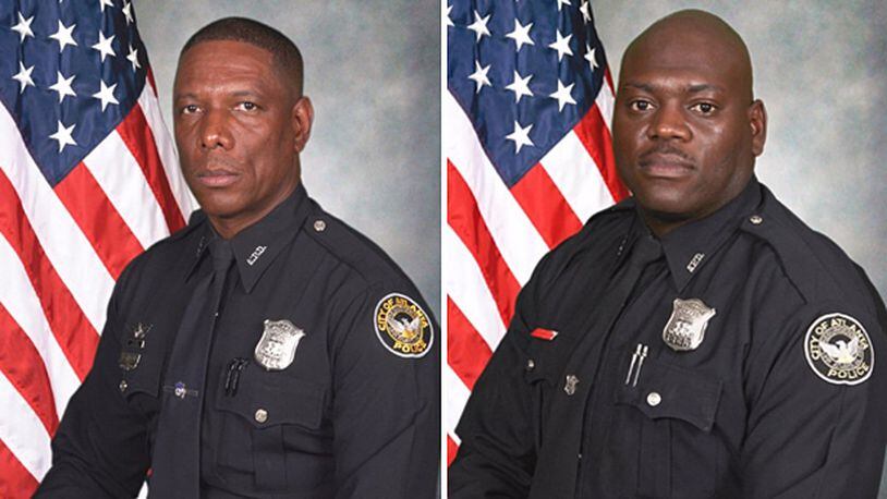 Atlanta Police officers Richard J. Halford, 48, (left) of Lithia Springs and Shawn A. Smiley of Lithonia, 40, died when their helicopter crashed Nov. 3, 2012, during a search for a missing boy.