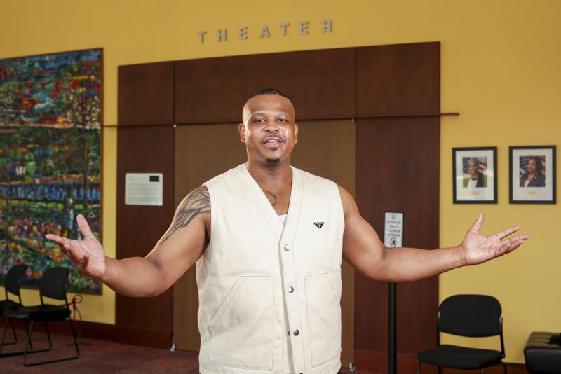 Director Brian Jordan Jr. poses at the Southwest Arts Center, Thursday, June 8, 2023, in Atlanta. Jordan is the director of The Wiz at True Colors Theatre that will feature an all-Atlanta cast. The play will run from June 16 - July 2. (Jason Getz / Jason.Getz@ajc.com)
