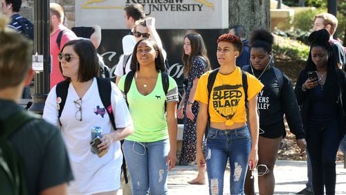Kennesaw State University students walk to class on the Kennesaw campus.