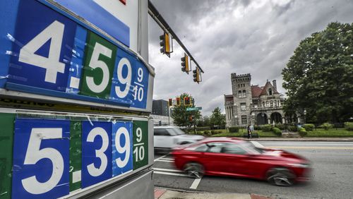 May 26, 2022 Atlanta: The Uptown Station Exxon on Peachtree Street and Peachtree Circle in Midtown Atlanta had regular for $4.59 a gallon and diesel for $5.39 on Thursday, May 26, 2022 before the Memorial Day travel weekend gets underway Friday. The unofficial kickoff for summer will be a busy one on the roads, the American Automobile Association, or AAA, predicts nearly 35 million people will travel by car during Memorial Day weekend. Ahead of the busy Memorial Day weekend, Gov. Brian Kemp signed an executive order Thursday that extends Georgia’s motor fuel tax break through July 14 in a new effort to bring down gas prices. He signed the order less than a week before a bipartisan law that suspended the 29.1 cents-a-gallon motor fuel tax through May 31 was set to expire. The move, implemented in mid-March, saved drivers more than $300 million in taxes, a loss of revenue Kemp said would be plugged with surplus state funds. Kemp’s office expects overall tax collections to cover the lost fuel tax revenue that was earmarked for transportation spending without facing a shortfall. (John Spink / John.Spink@ajc.com)

