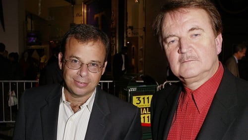 Actors Rick Moranis (L) and Dave Thomas (R) attend the Walt Disney Pictures premiere of "Brother Bear" at the New Amsterdam Theatre October 20, 2003 in New York City.  (Photo by Mark Mainz/Getty Images)