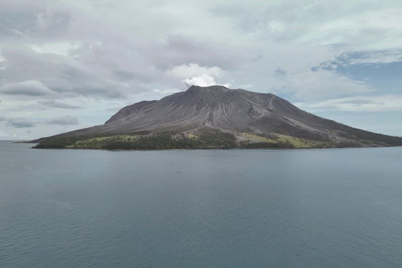 This photo released by the Indonesian National Search and Rescue Agency (BASARNAS) shows a view of an eruption of Mount Ruang in the Sulawesi island, Indonesia, Friday, April 19, 2024. More people living near an erupting volcano on Indonesia's Sulawesi Island were evacuated on Friday due to the dangers of spreading ash, falling rocks, hot volcanic clouds and the possibility of a tsunami. (National Search and Rescue Agency via AP)
