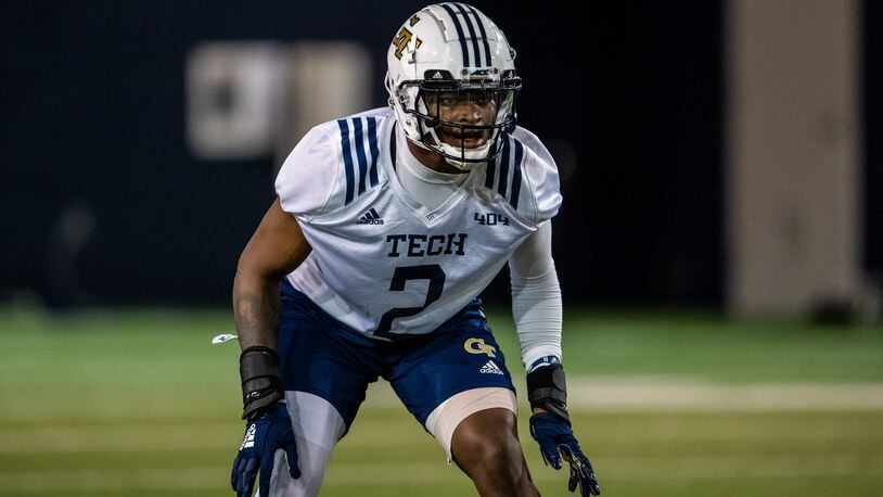 Georgia Tech safety Tariq Carpenter on the field for the first day of spring practice March 30, 2021. (Danny Karnik/Georgia Tech Athletics)