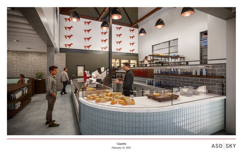 Here is an artist's rendering of the counter at Capella Cheese, opening on Ottley Drive in Atlanta. Courtesy of ASD SKY 