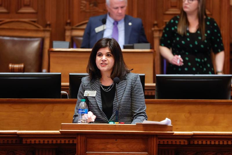 State Rep. Saira Draper, D-Atlanta, speaks in opposition of a bill that would prohibit county governments from accepting election donations from organizations. “I wish we had a policy of not passing laws to placate conspiracy theorists,” she said. (Natrice Miller/ Natrice.miller@ajc.com)