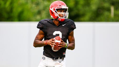 Georgia quarterback D'Wan Mathis (2) during the Bulldogs’ practice session in Athens, Ga., on Wednesday, Sept. 9, 2020. (Photo by Tony Walsh)