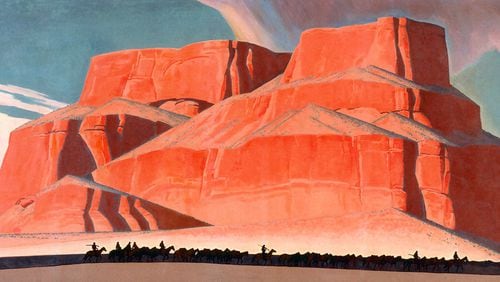 Maynard Dixon’s painting “Red Butte With Mountain Men” is included in the High Museum exhibition “Cross Country: The Power of Place in American Art, 1915-1950.”