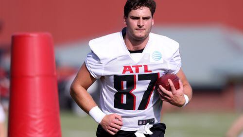 Falcons tight end John FitzPatrick (87) during the first day of Falcons training camp at the Falcons Practice Facility Wednesday, July 27, 2022, in Flowery Branch, Ga. (Jason Getz / Jason.Getz@ajc.com)