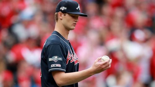 Braves righthander Mike Soroka allowed one hit, one run and four strikeouts in the first three innings of Sunday's Game 3. (Curtis Compton/AJC)