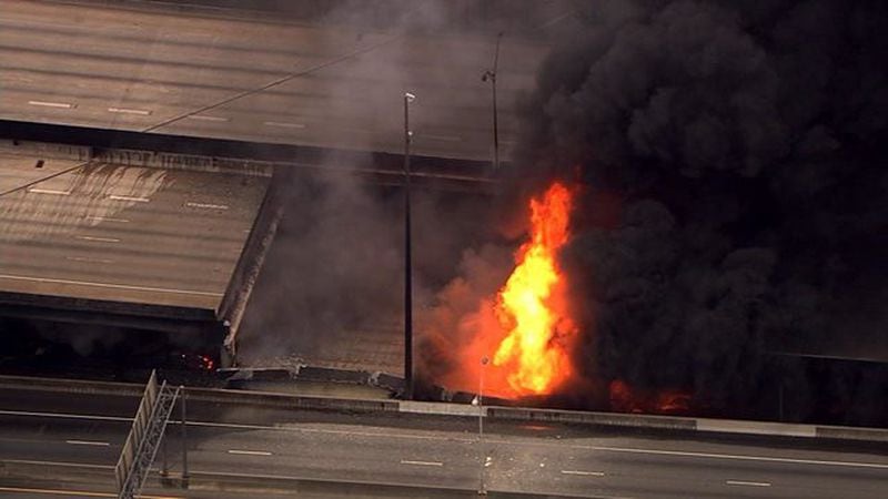 A large fire has collapsed a section of I-85 in Atlanta. (WSB/Cox Media Group)