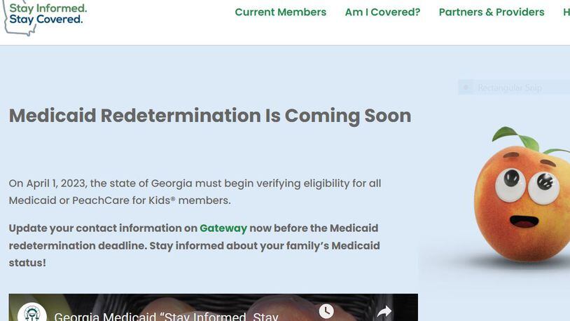 Starting April 1, 2023, Georgia will check the eligibility of all 2 million-plus Medicaid enrollees in the state, and drop those members who no longer qualify or who don't respond.  The state is encouraging Medicaid enrollees to check their contact address is their online Gateway accounts and to seek advice on the state's website, seen here.  The address is staycovered.ga.gov (Screenshot by Ariel Hart)