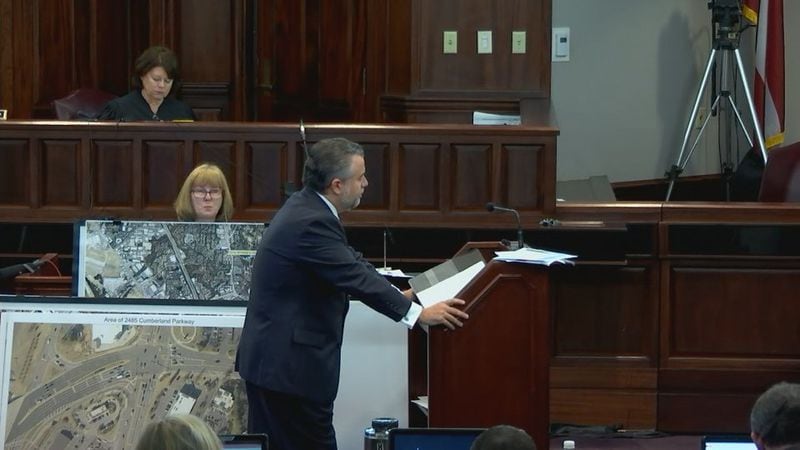 Defense attorney Maddox Kilgore continues his closing argument in the murder trial of Justin Ross Harris at the Glynn County Courthouse in Brunswick, Ga., on Monday, Nov. 7, 2016. (screen capture via WSB-TV)